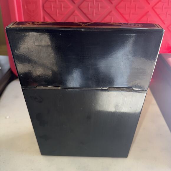 Vintage Oriental Asian Hinged Box Black/Gold With Orange Tree Velvet Lined 12” - Picture 6 of 9